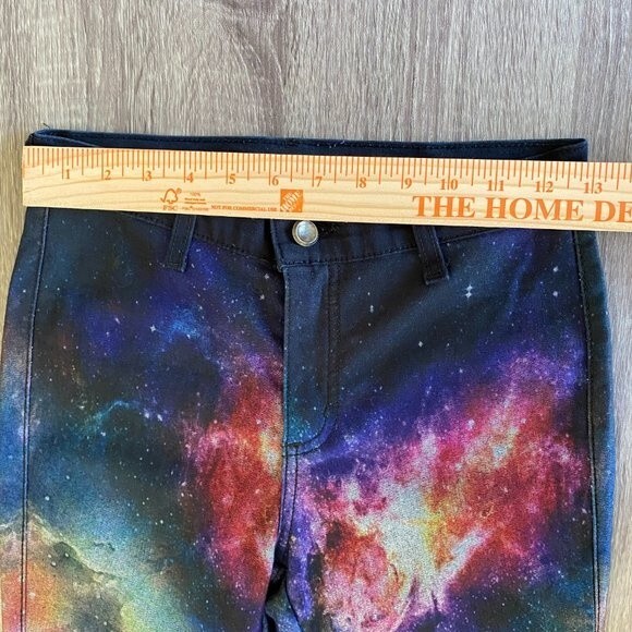 KanCan Skinny Stretch Black Rainbow Galaxy Astronomy Space Mid Rise Jeans Size 1 - Picture 11 of 14